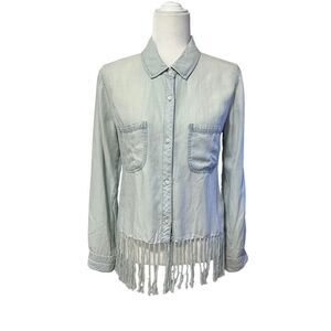 Rails Light Blue Small Fringed Detail Long-Sleeve Button-Down Soft Lyocell Shirt